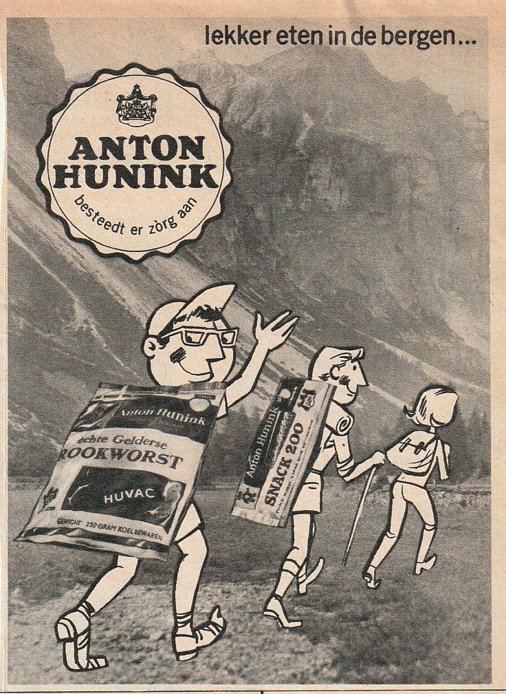retro reclame 1963 Anton Hunink lekkere worst in de bergen, Verzenden, Overige typen