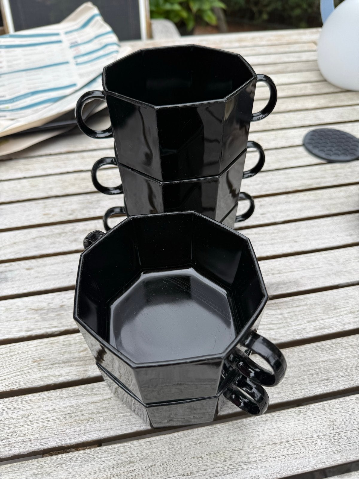 5 Zwarte Arcoroc Octime soepkoppen, Huis en Inrichting, Ophalen, Vintage, Kom(men), Glas
