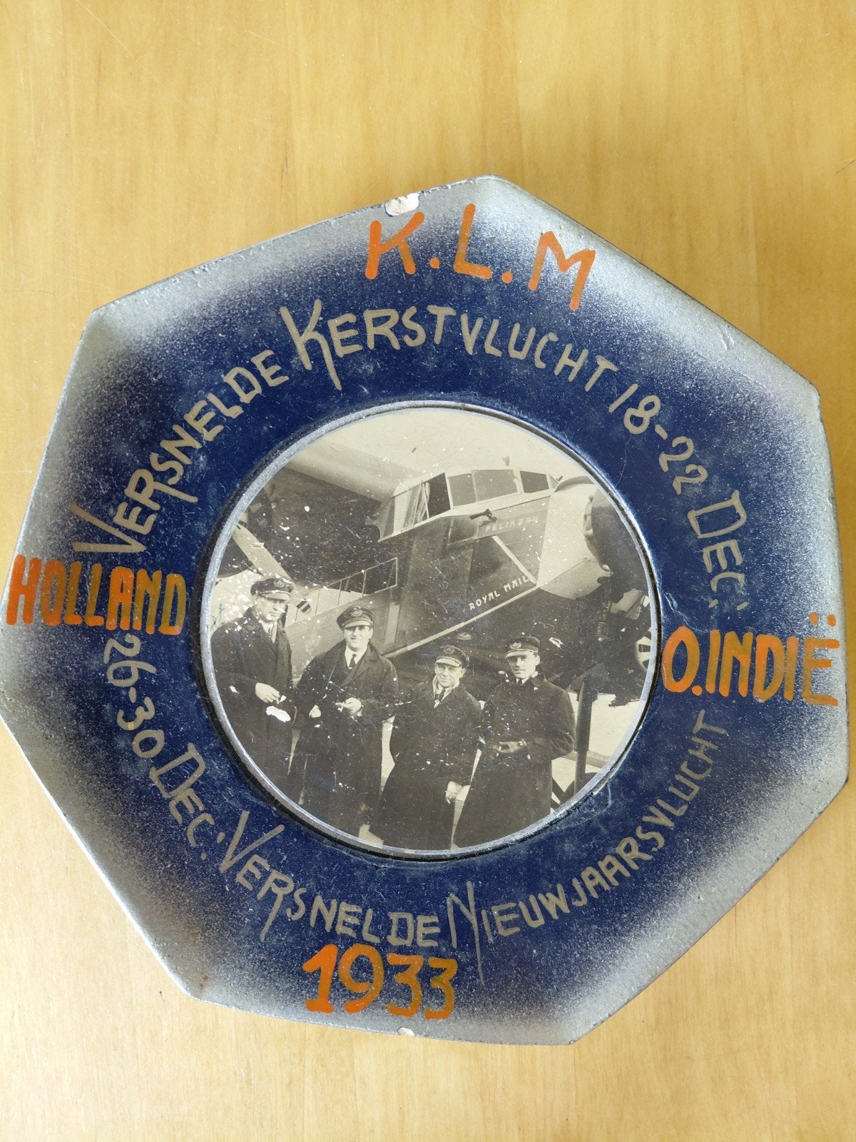 Wandbord KLM Kerst- en Nieuwjaarsvlucht 1933, Ophalen of Verzenden