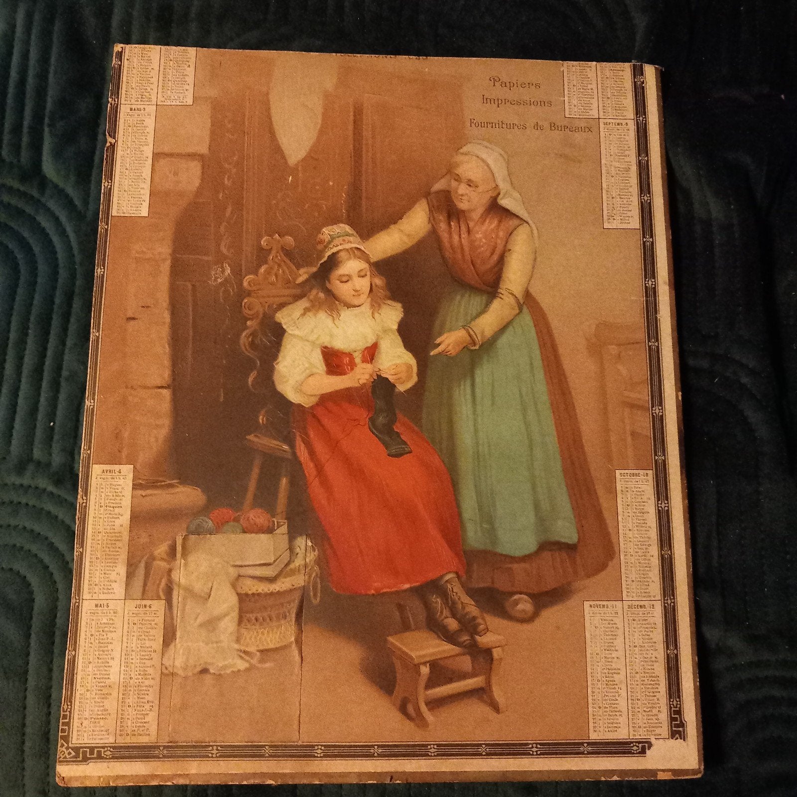 Antieke Kunstreproductie "The Sewing Lesson" (1881), Portret of Personen, Ophalen of Verzenden, Klassiek, Print