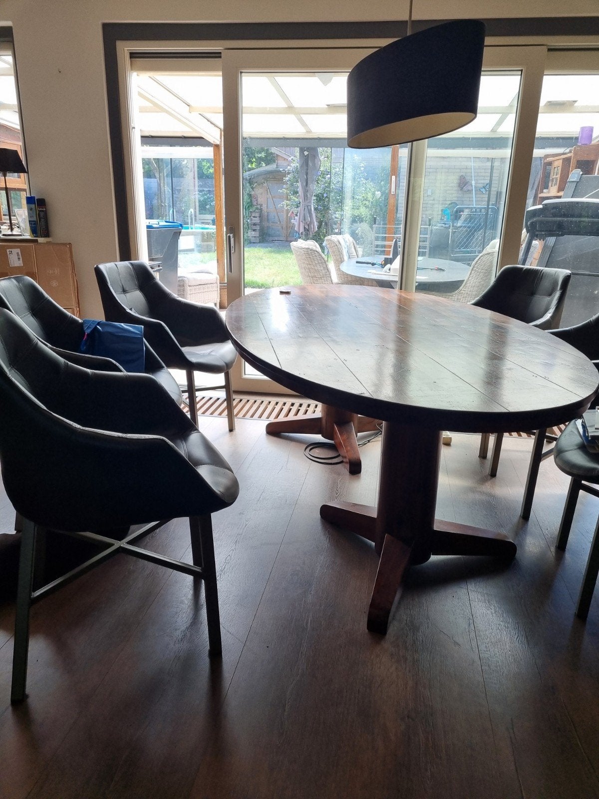 Deens design mango houten eettafel.  2.40 l, 1.20 b en 0.76, Ophalen, Gebruikt, 100 tot 150 cm, Teakhout