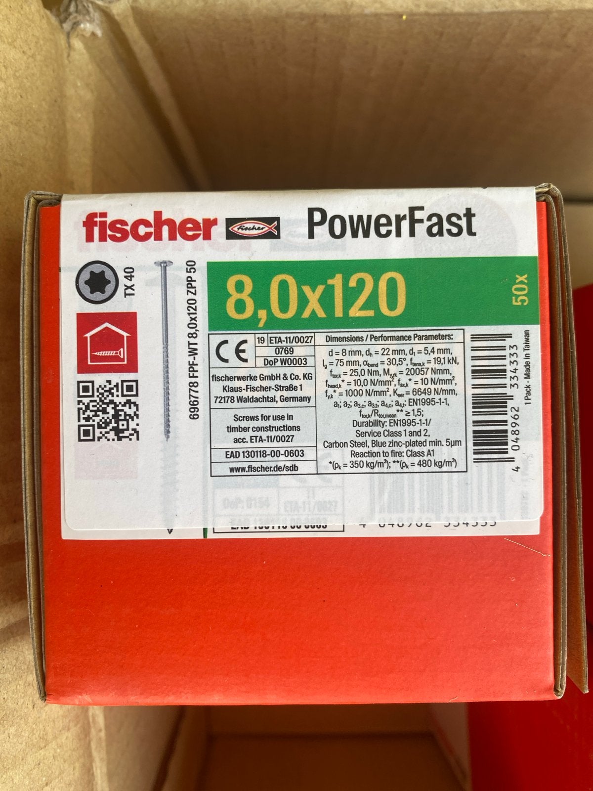 Fischer PowerFast Schroeven 8,0x120 TX40 (50 stuks), Tuin en Terras, Onbekend, Nieuw, Ophalen of Verzenden, Onbekend