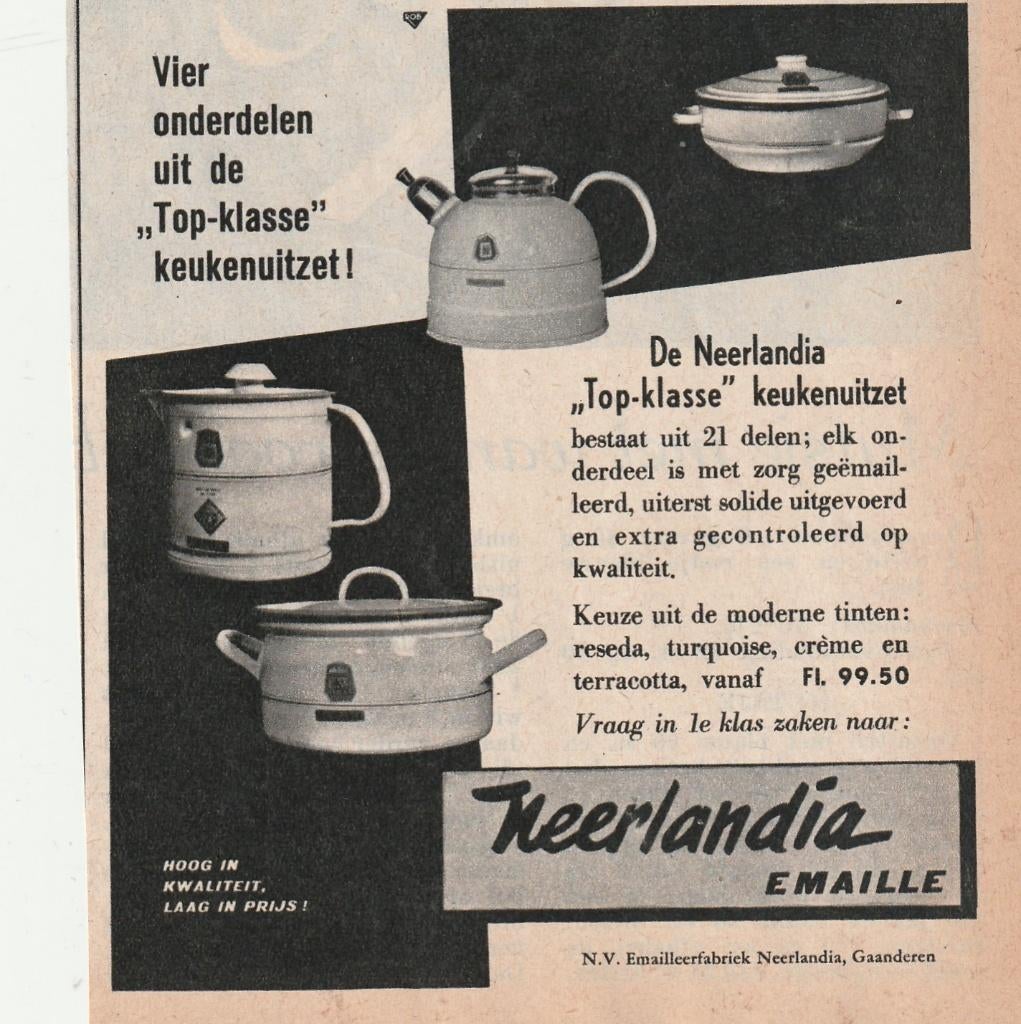 Retro reclame 1955 Neerlandia emaille Gaanderen keuken, Verzenden, Overige typen