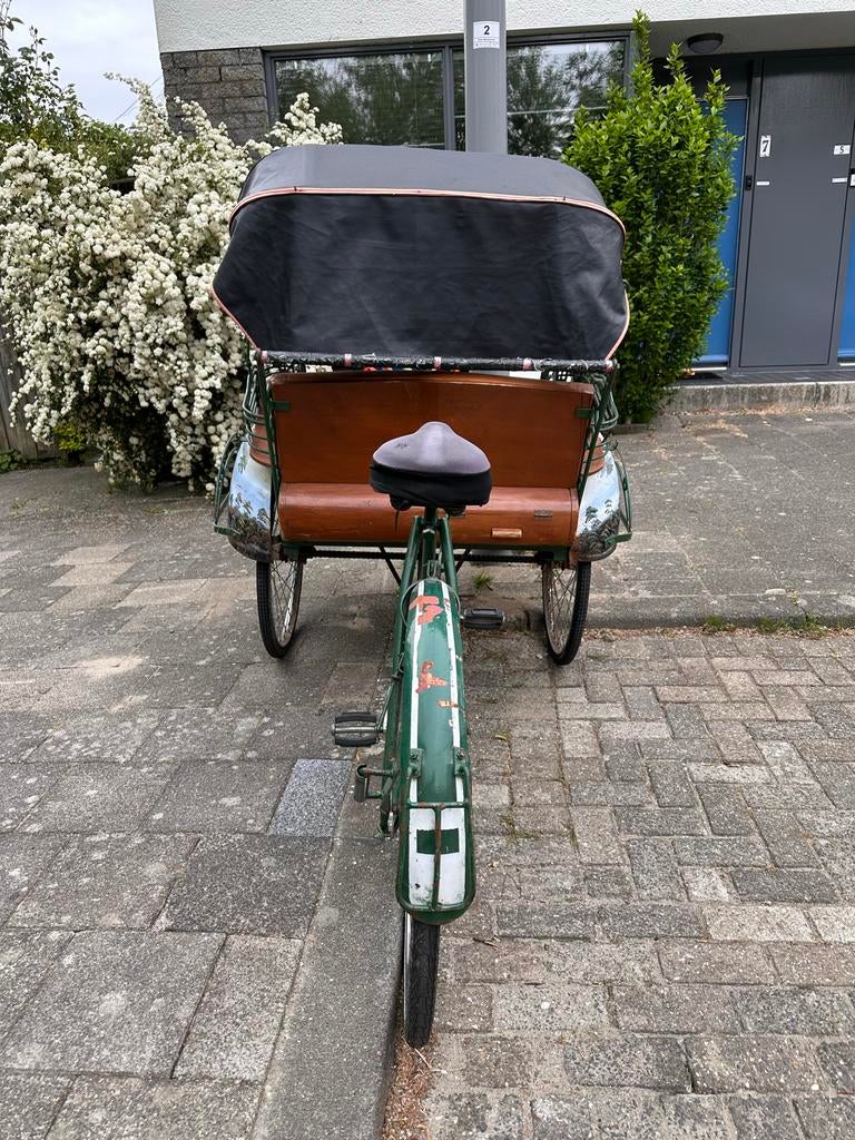 Unieke Betjak Bakfiets Riksja - Groen met Huif, Gebruikt, Huif, 2 kinderen, Trommelrem