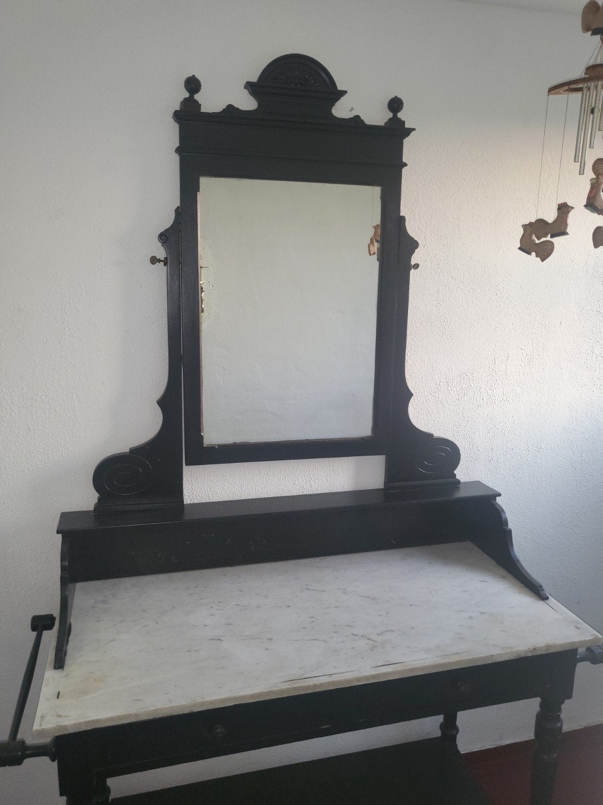 Nette werktafel, marmeren blad., Ophalen, Gebruikt, 100 tot 150 cm, Grenenhout
