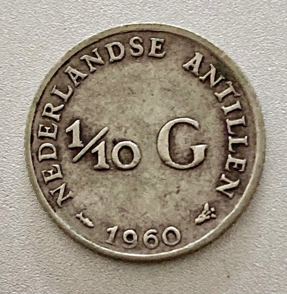 Zilveren 1/10 Gulden / Dubbeltje Nederlandse Antillen 1960, Postzegels en Munten, Munten | Nederland, Koningin Juliana, Verzenden