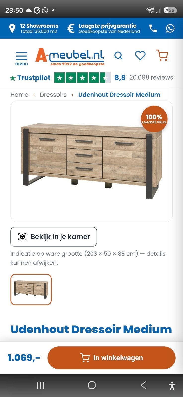 Dressoir Udenhout Medium - Stijlvol en Functioneel, Overige houtsoorten, Met lade(s), Ophalen of Verzenden, Zo goed als nieuw