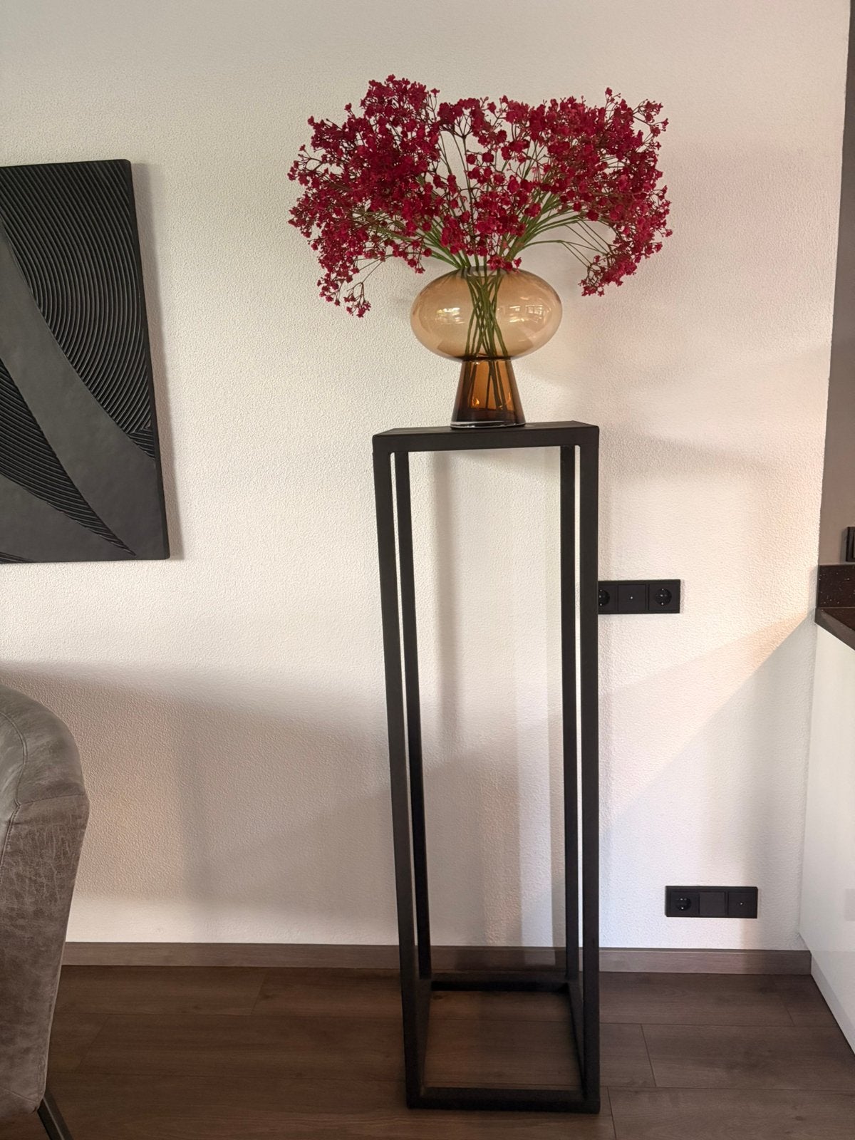 Stalen zuil + Vaas met kunst takken, Huis en Inrichting, Woonaccessoires | Zuilen en Pilaren, Ophalen, Zo goed als nieuw