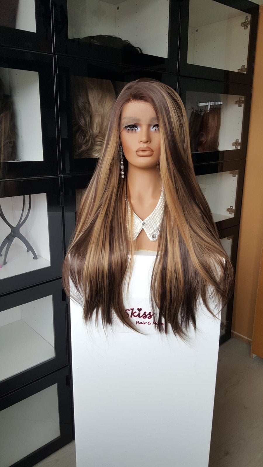 Luxe Lace Pruik: Bruin met Blond gemixt - Stijl - 75 cm, Ophalen of Verzenden, Nieuw, Pruik of Haarverlenging