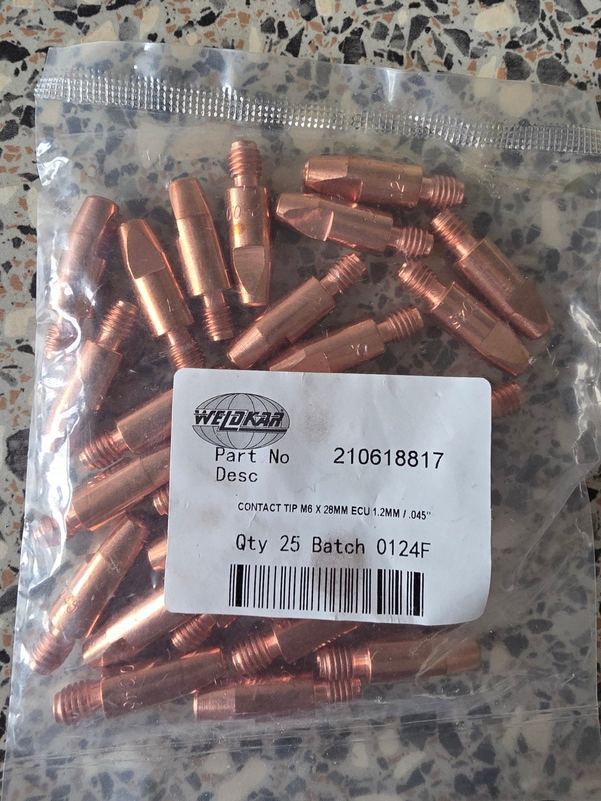 WELDKAR Contact Tips M6 x 28mm ECU 1.2mm/.045" (25 stuks), Doe-het-zelf en Verbouw, Ophalen of Verzenden, Nieuw, Overige typen