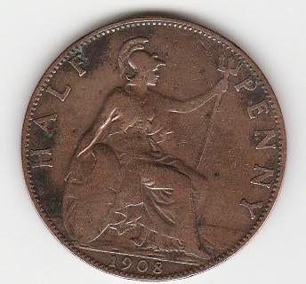 ½ Penny - Edward VII Verenigd Koninkrijk 1908, Postzegels en Munten, Ophalen of Verzenden, Overige landen, Losse munt