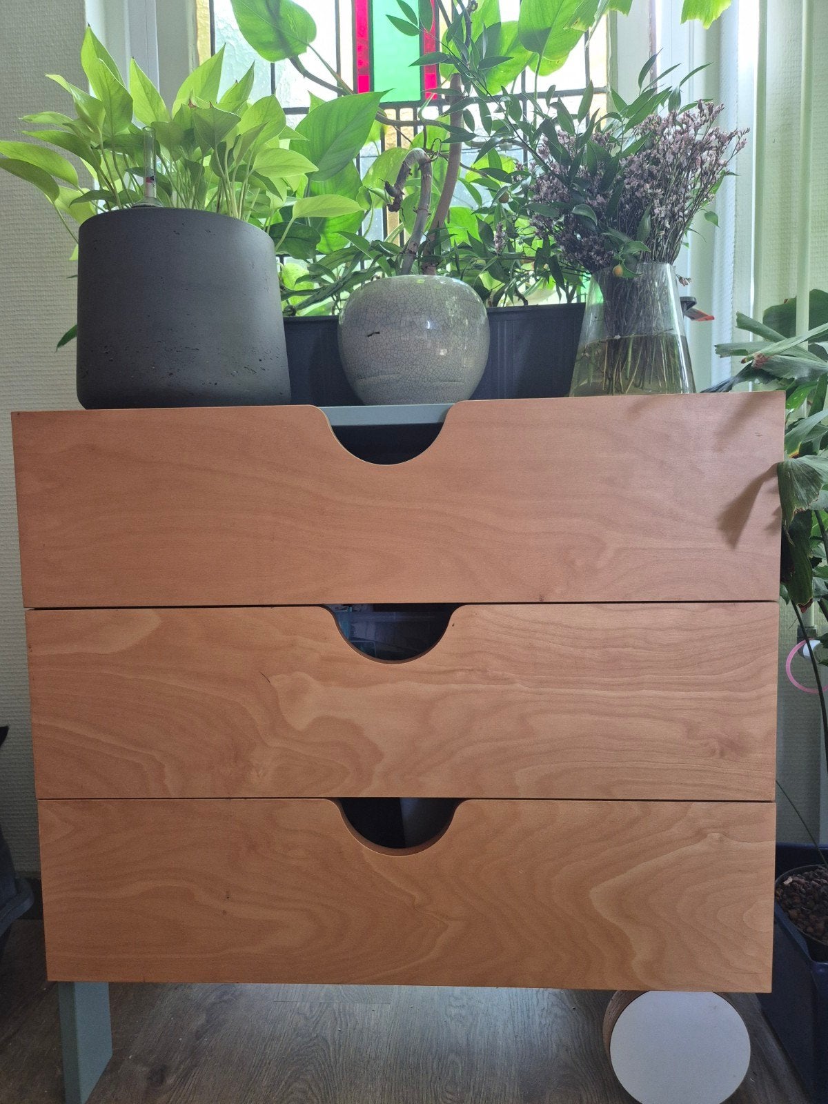 Houten ladekastje met 3 laden en wieltjes, Ophalen, Gebruikt, 50 tot 100 cm, 3 of 4 laden