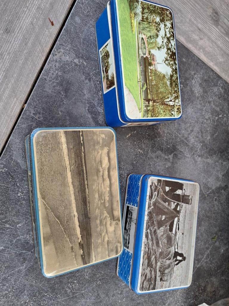 Set van 3 vintage koektrommels met stadsgezichten, Ophalen of Verzenden