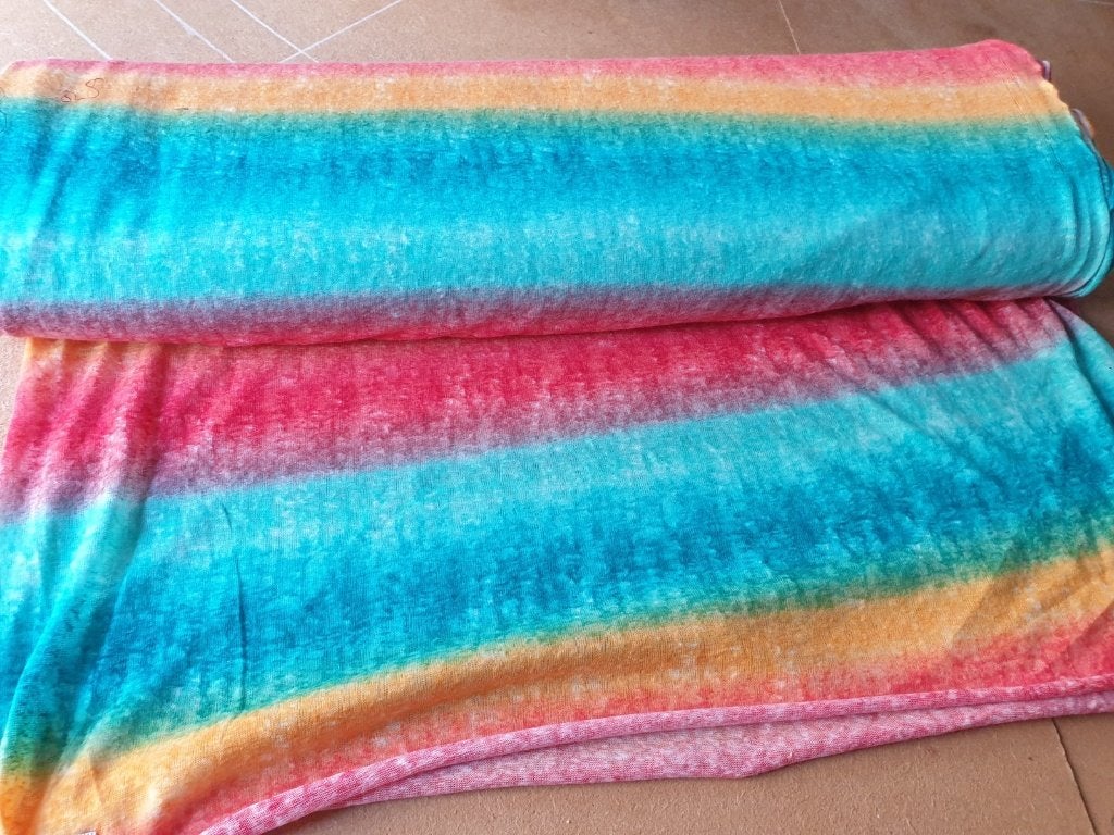 Leuke regenboog stretchstof. 13.5 meter. 160 breed, Bruin, 120 cm of meer, Ophalen of Verzenden, Katoen