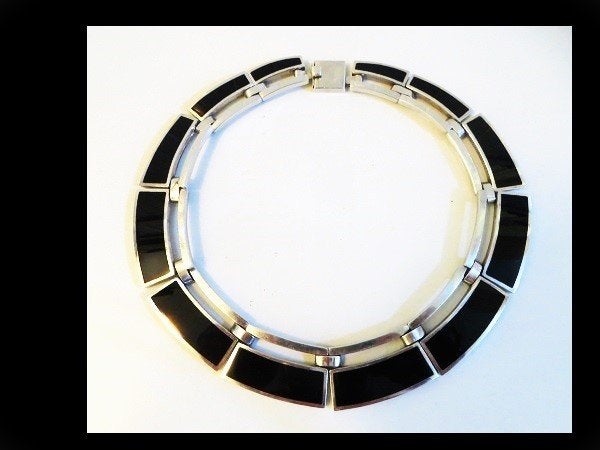 Bijzonder Zilveren Mexicaanse Design Collier met Onyx!, Sieraden, Tassen en Uiterlijk, Antieke sieraden, Verzenden, Zilver, Ketting