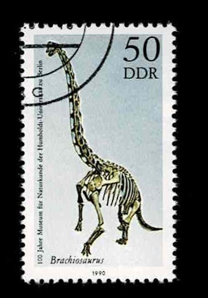 postzegel 2927 DDR Dinosauriërs Brachiosaurus, Postzegels en Munten, Ophalen of Verzenden, DDR, Gestempeld