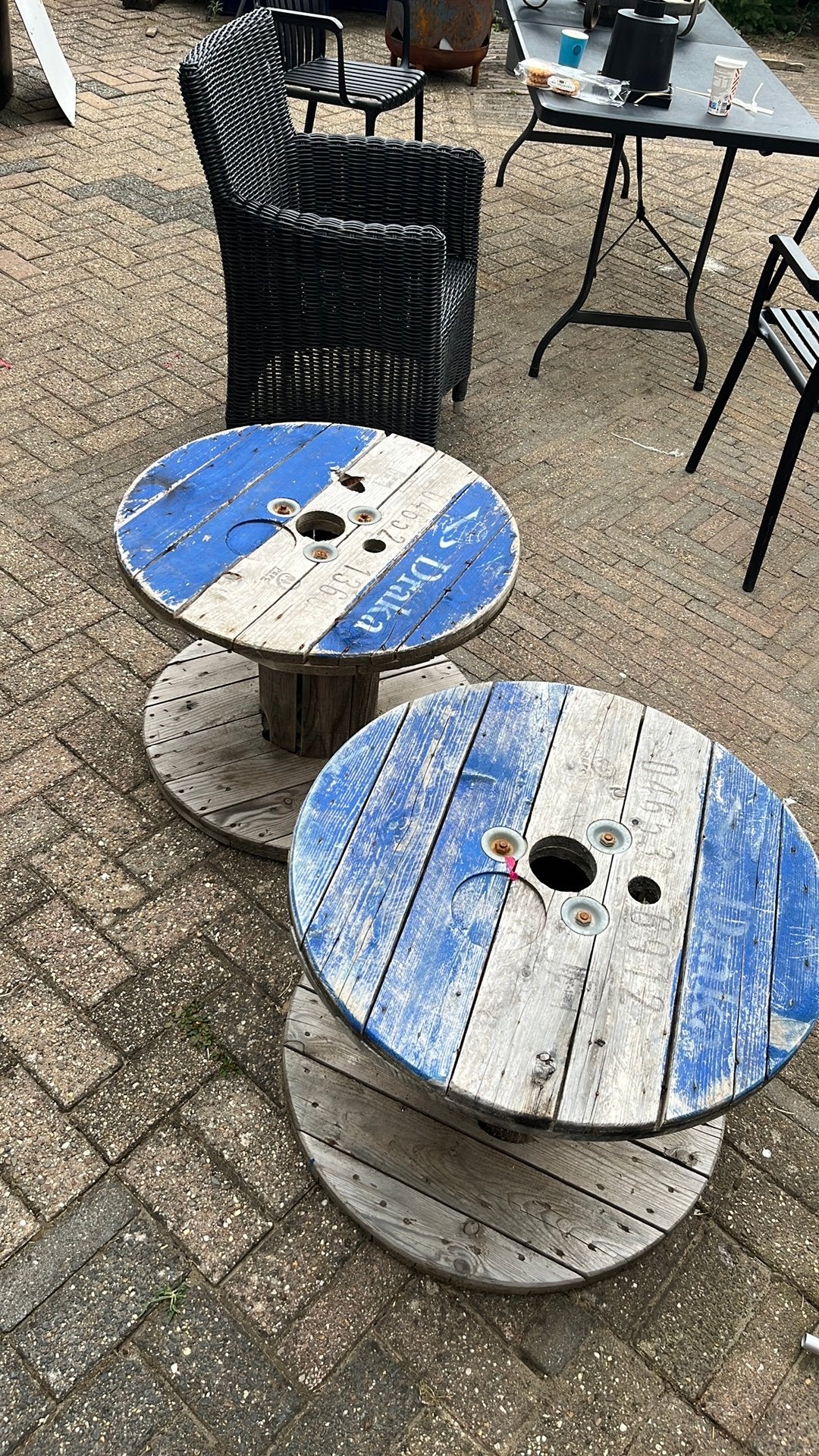 Kabelhaspel tafel, Ophalen, Zo goed als nieuw, Rond, Hout