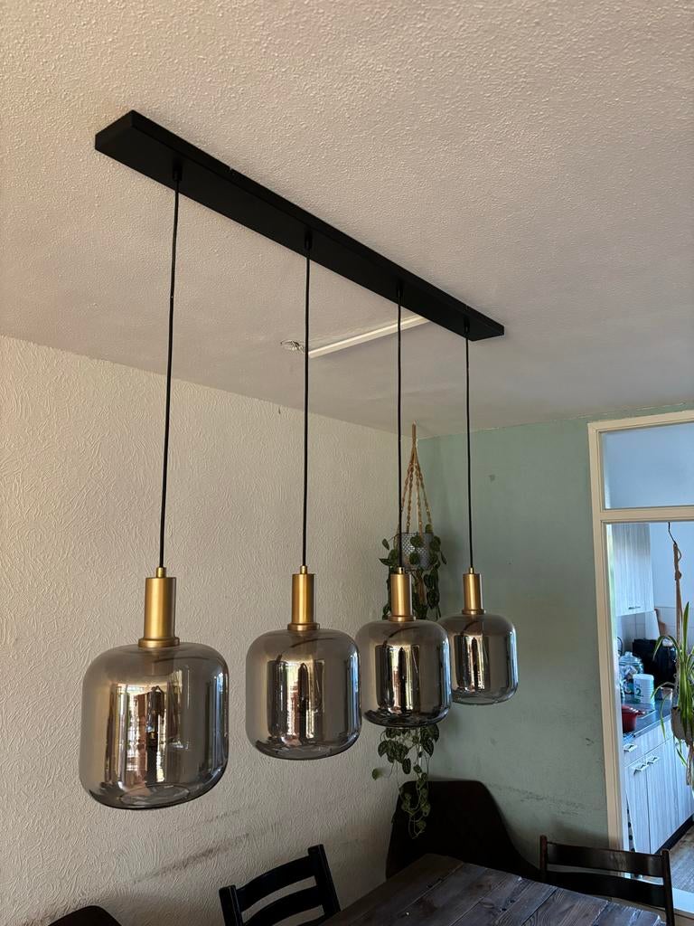 Hanglamp Toulouse met smoke glas - 4 lichts, Ophalen, Glas, 75 cm of meer