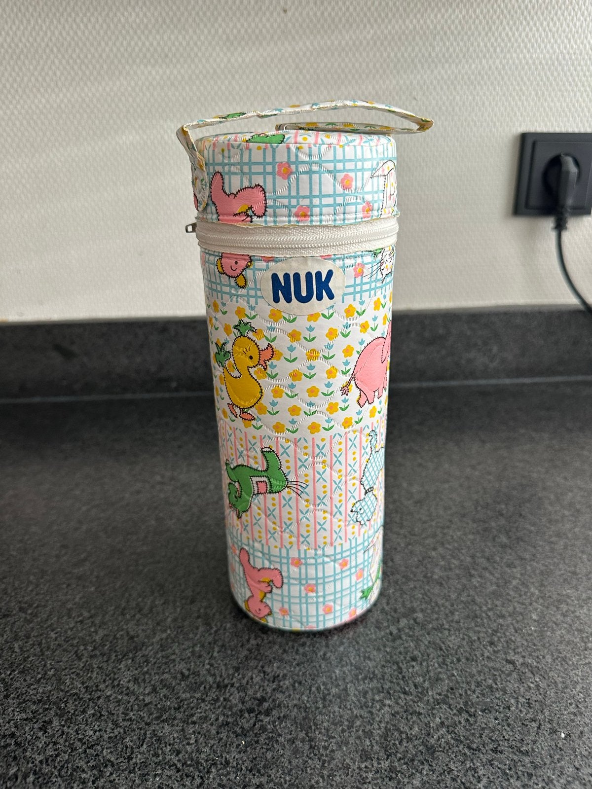 Vintage NUK Flessenwarmer/Thermosfles met Leuke Dierenprint, Ophalen of Verzenden, Zo goed als nieuw, Overige typen