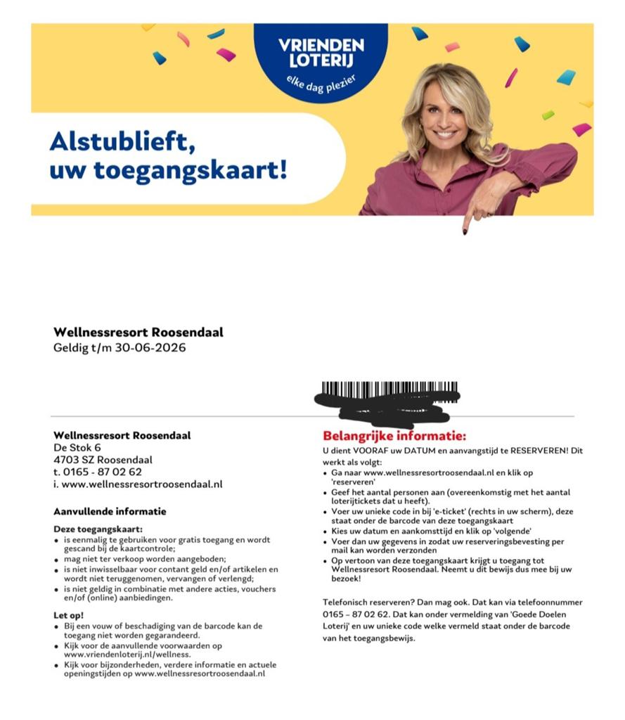 6 x e-ticket wellnessresort Roosendaal, Tickets en Kaartjes, Kortingen en Cadeaubonnen, Eén persoon, Spa of Sauna