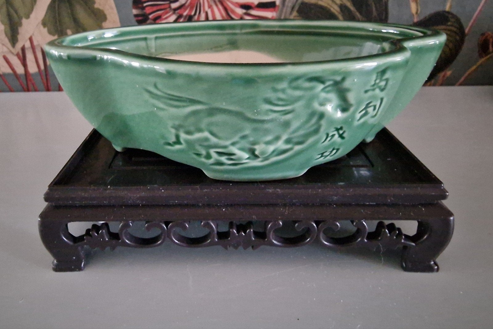 nieuw: groene Chinese bonsaischaal met onderzetter, Tuin en Terras, Rond, Nieuw, Ophalen of Verzenden, Aardewerk