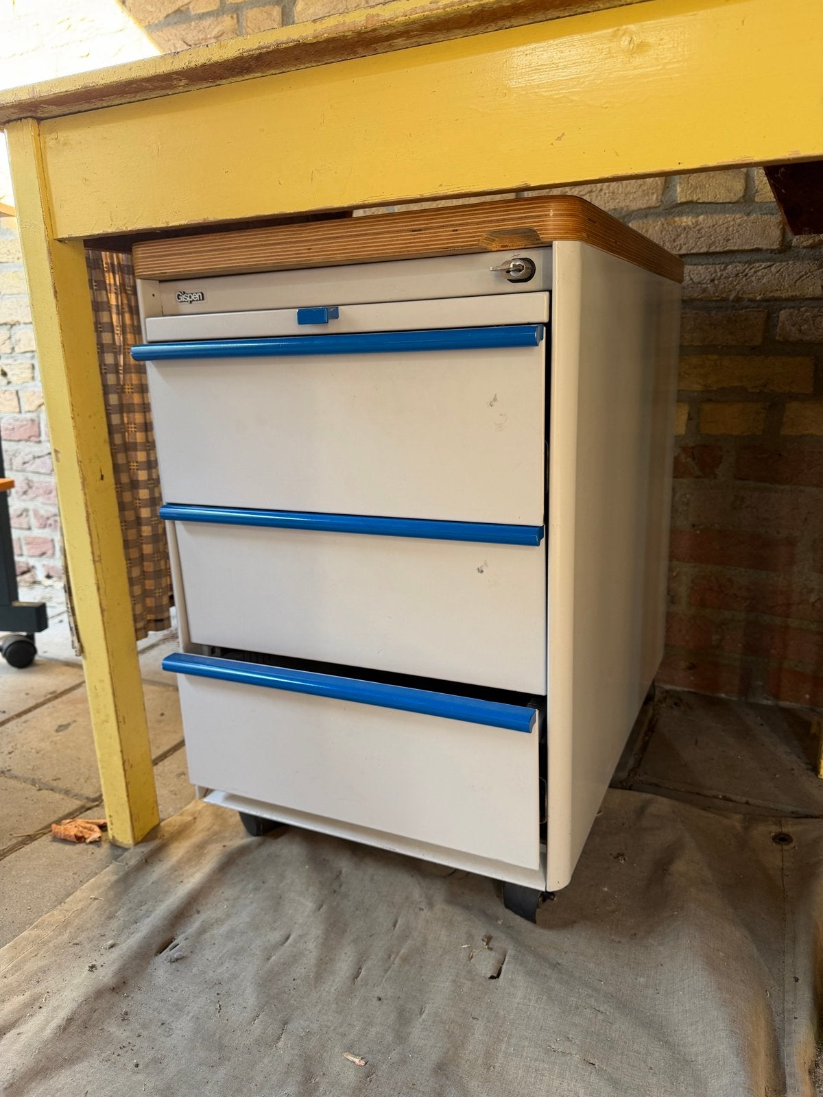Gispen ladeblok met 3 laden - wit/blauw, Ophalen, Minder dan 50 cm, Gebruikt, 3 of 4 laden