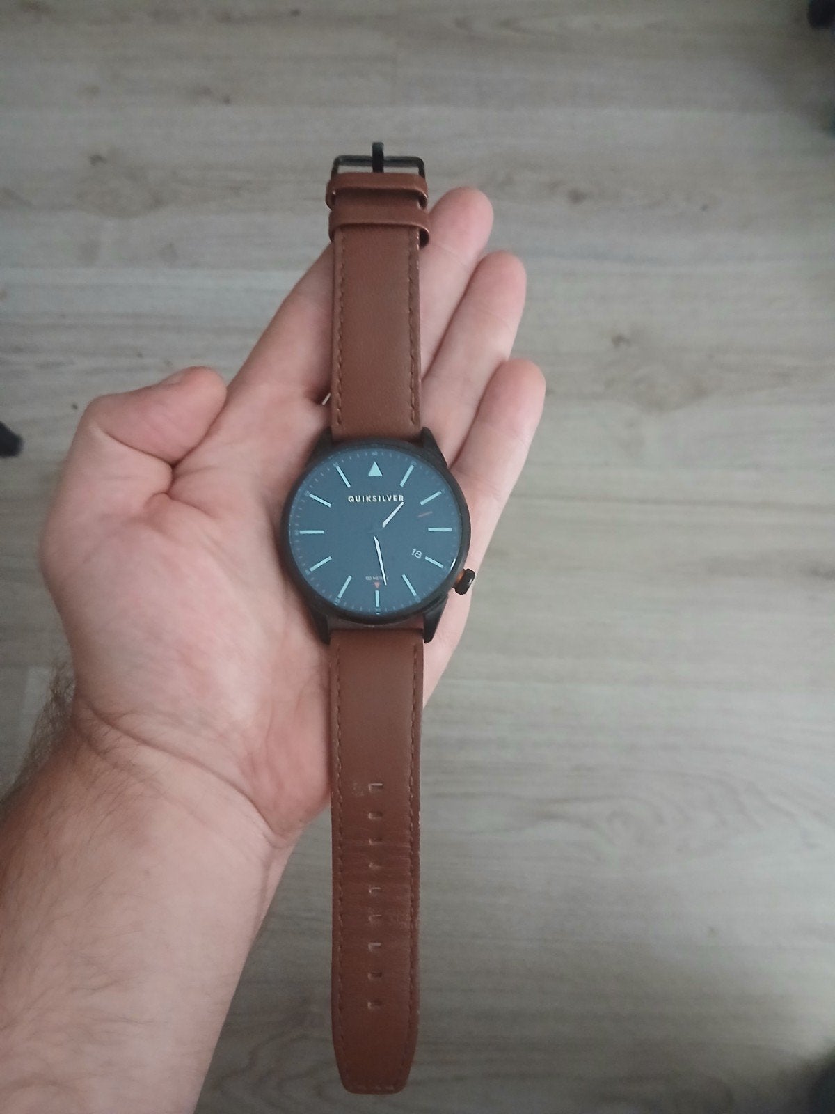 Quiksilver Timebox Horloge - Zwart met Bruin Leren Bandje, Ophalen of Verzenden, Leer, Overige merken