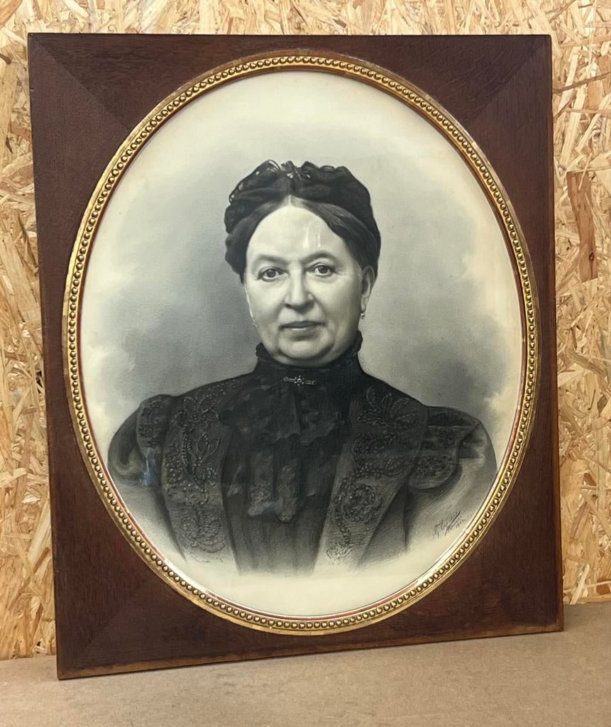 Antiek portret 1902, originele tekening België, Antiek en Kunst, Kunst | Tekeningen en Foto's, Ophalen