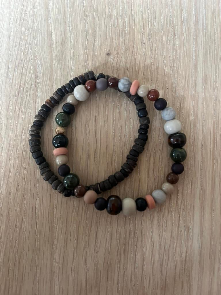Ibiza armbanden set kokos bruin, Ophalen of Verzenden, Nieuw, Bruin