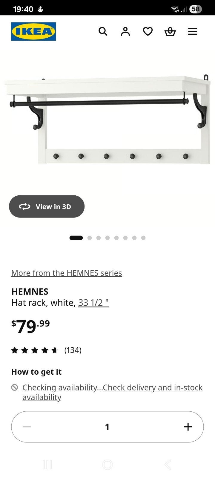 IKEA HEMNES hoedenrek/kapstok wit, Ophalen
