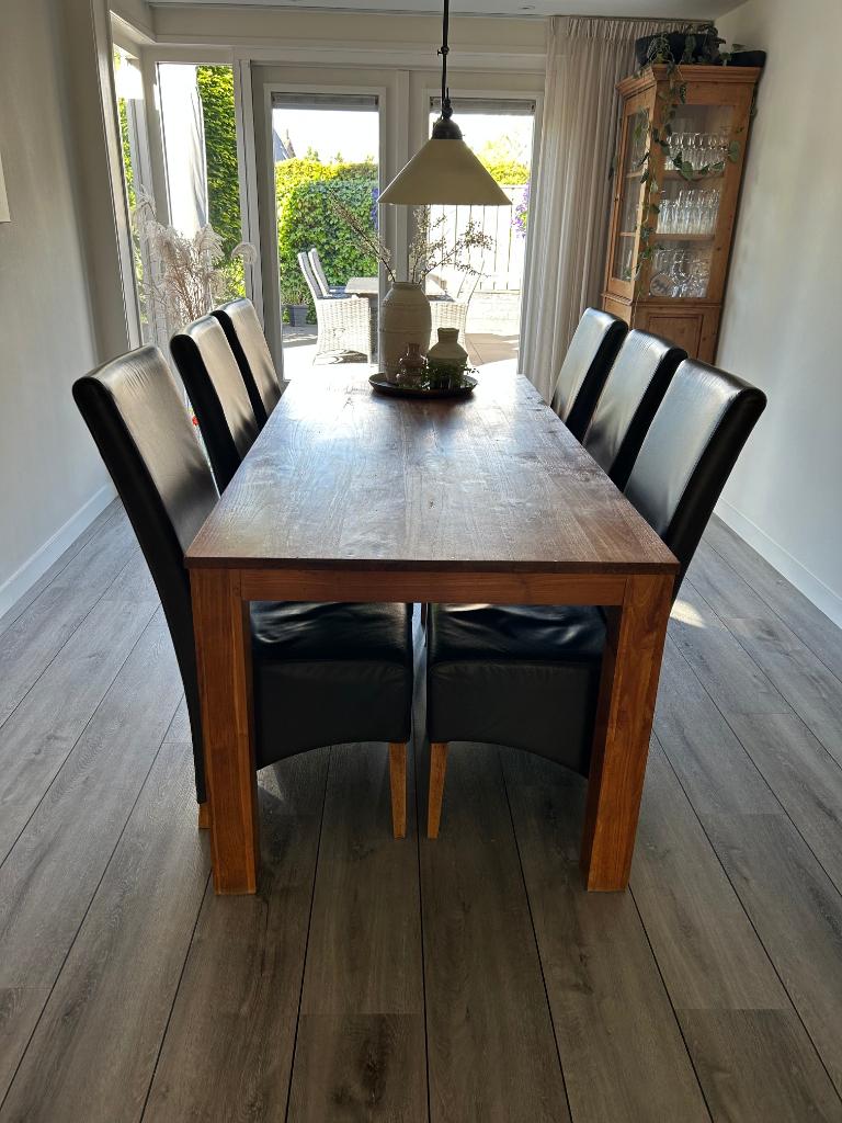 tafel + 6 stoelen, Huis en Inrichting, Tafels | Eettafels, Ophalen, Gebruikt, 50 tot 100 cm, Vijf personen of meer