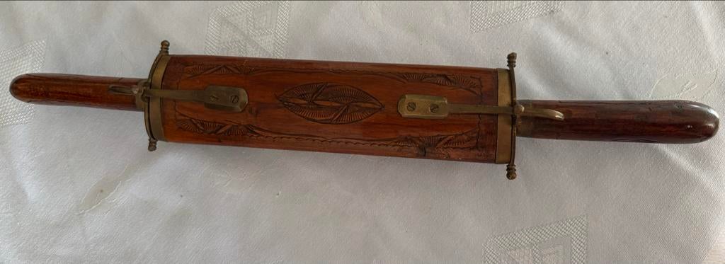 Indiase hout met koperen trancheerset vintage, Ophalen of Verzenden