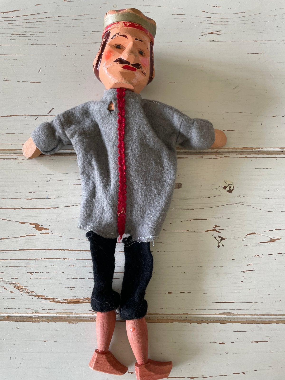 Vintage houten pop met stoffen kleding, Ophalen of Verzenden