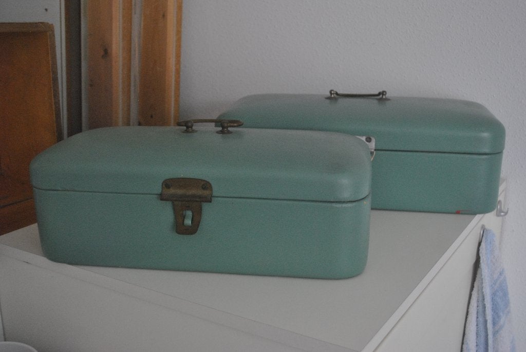 Voorraadblikken, emaille, brocante, 20 euro per stuk, Ophalen of Verzenden