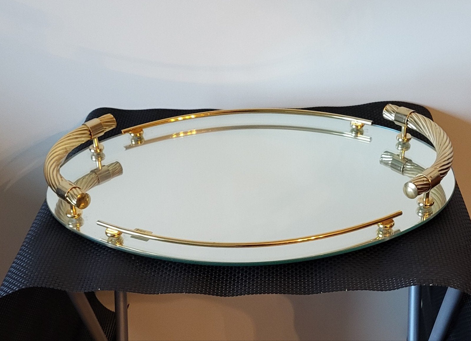 Vintage Italiaans Spiegel Dienblad Jaren '80 • Brass Milano, Ophalen of Verzenden, Object