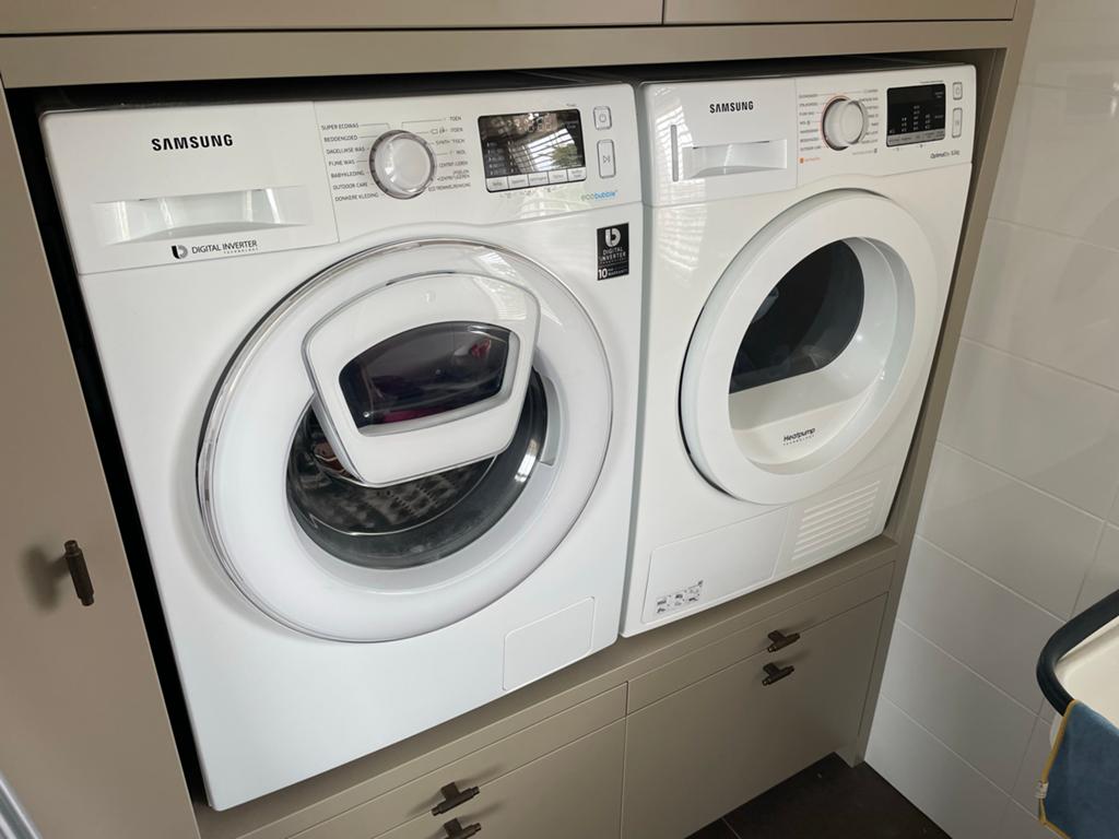 Samsung Droger + Wasmachine (set), Ophalen of Verzenden, Zo goed als nieuw, 85 tot 90 cm, 1200 tot 1600 toeren