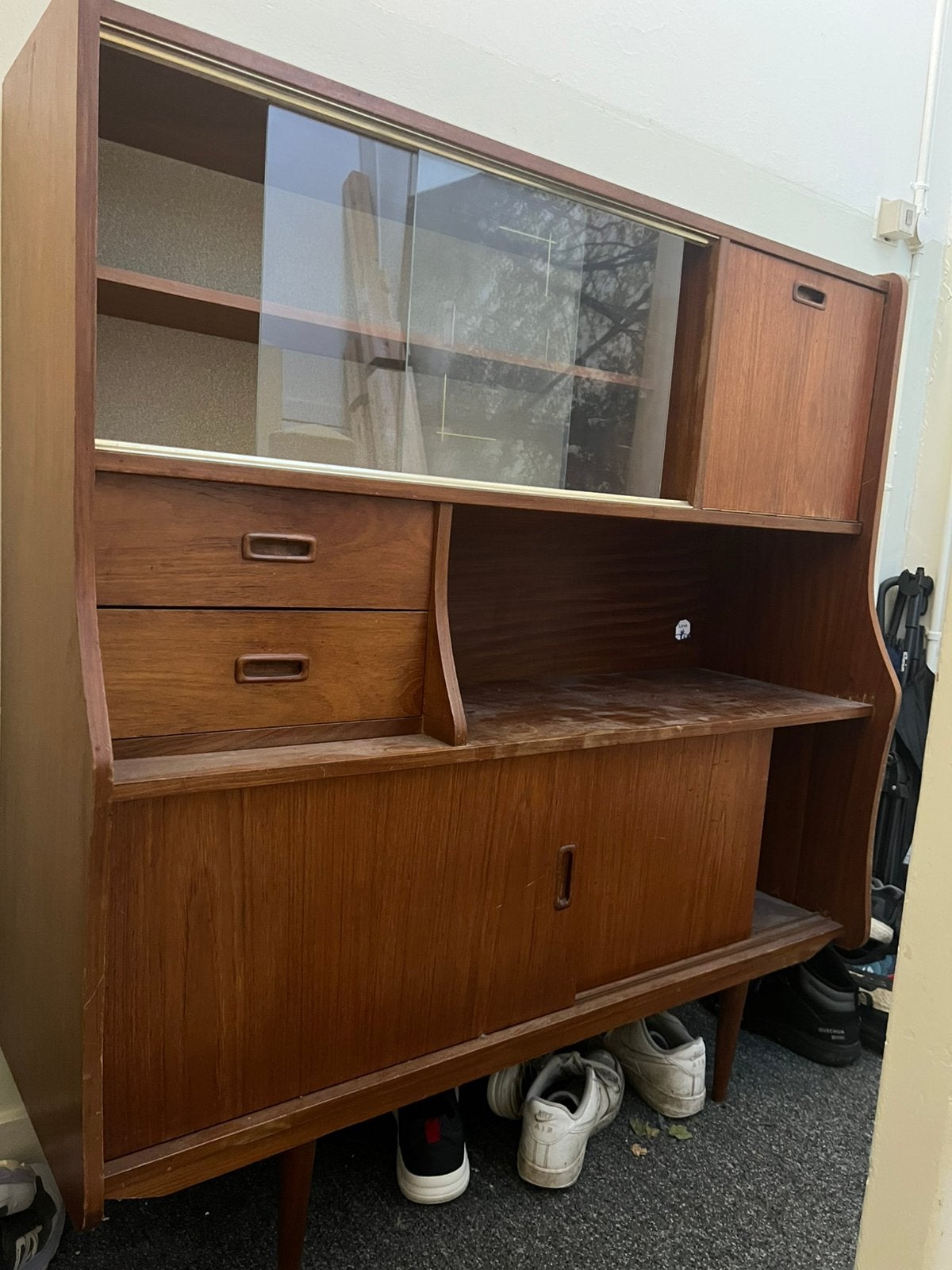 Vintage scandinavisch teak highboard jaren 60 kast, Ophalen, Gebruikt, 100 tot 150 cm, 100 tot 150 cm