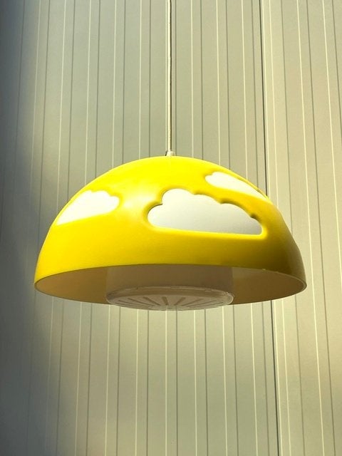 Skojig wolkenlamp Henrik Preutz jaren 90 hanglamp geel, Huis en Inrichting, Kunststof, Gebruikt, Jaren 90, .