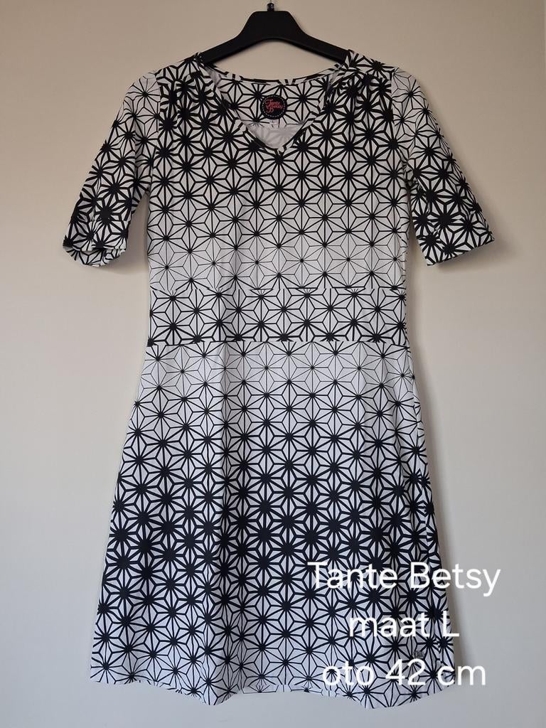 Tante Betsy jurk maat L zwart wit patroon, Ophalen of Verzenden