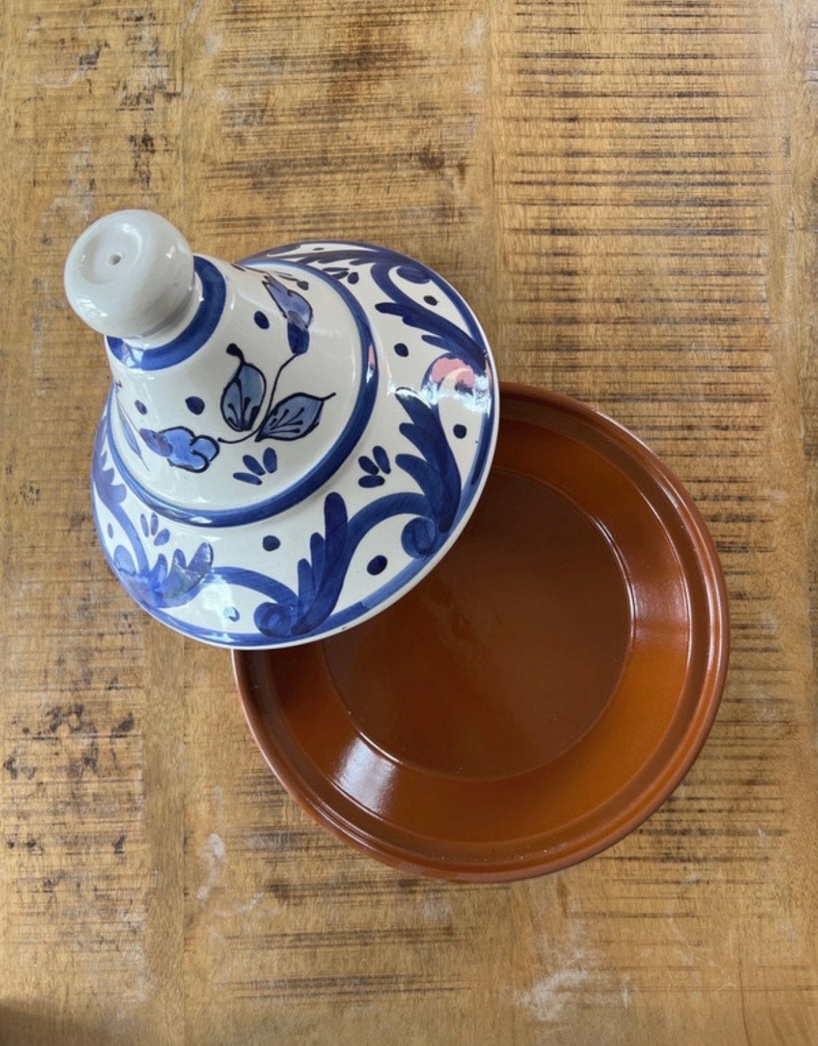 Mooie Tajine - Blauw en Wit Keramiek, Met deksel, Tajine, Ophalen of Verzenden, Zo goed als nieuw
