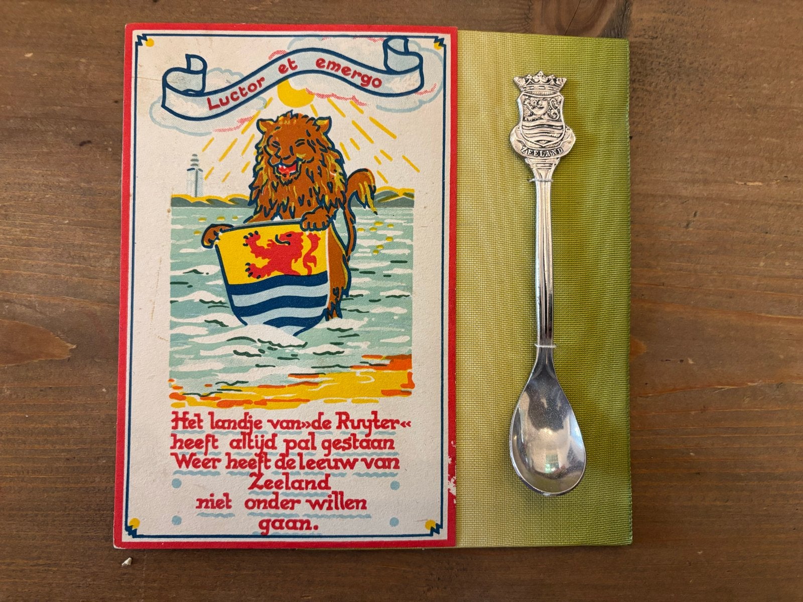 Vintage Zeeuwse leeuw theelepel met kaartje, Antiek en Kunst, Ophalen of Verzenden