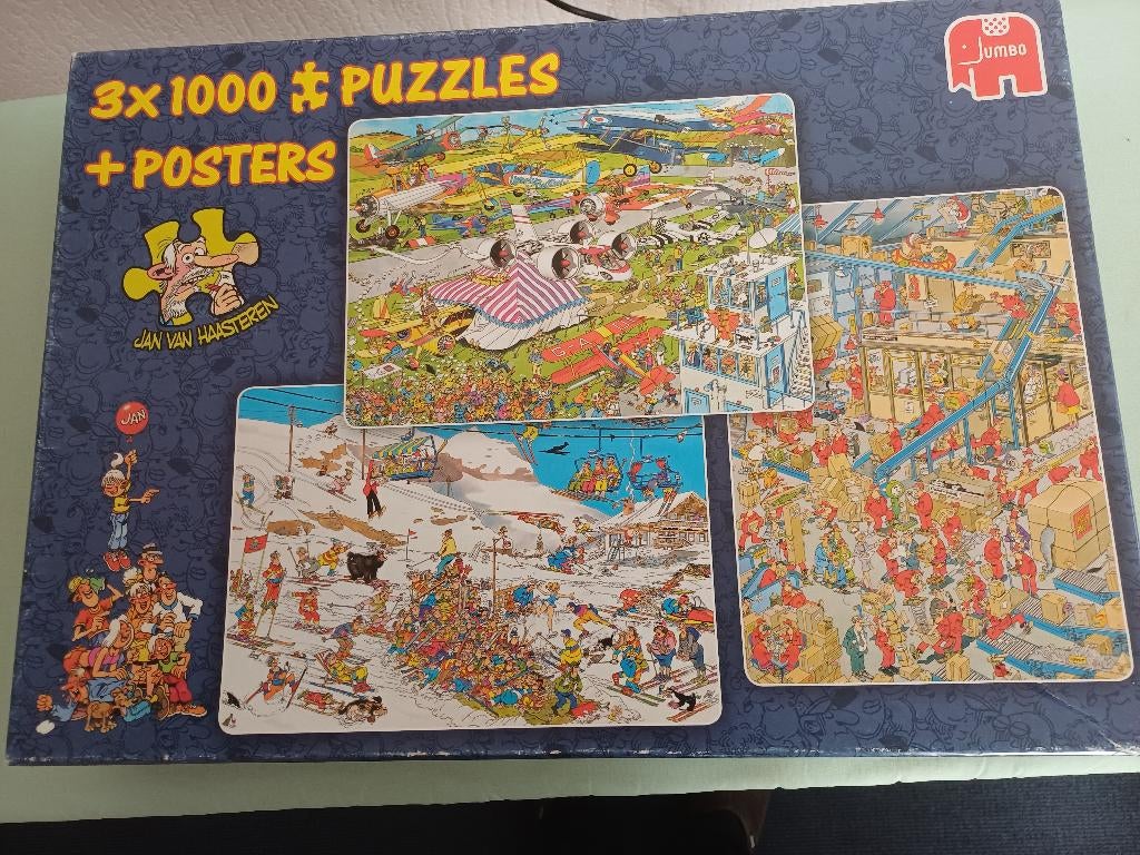 Jan van Haasteren puzzels 3x 1000 stukjes, 2 dozen, Ophalen, 500 t/m 1500 stukjes, Zo goed als nieuw, Legpuzzel