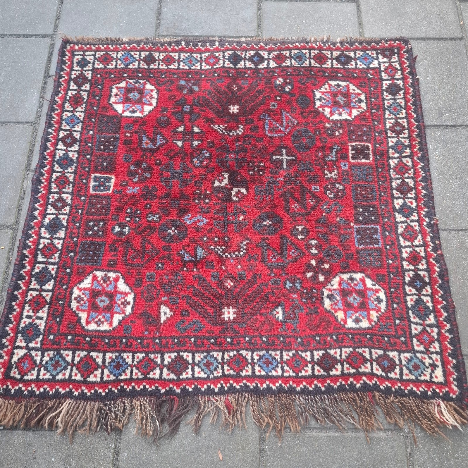 Vintage wollen perzisch tapijt 103x95 cm, Ophalen of Verzenden