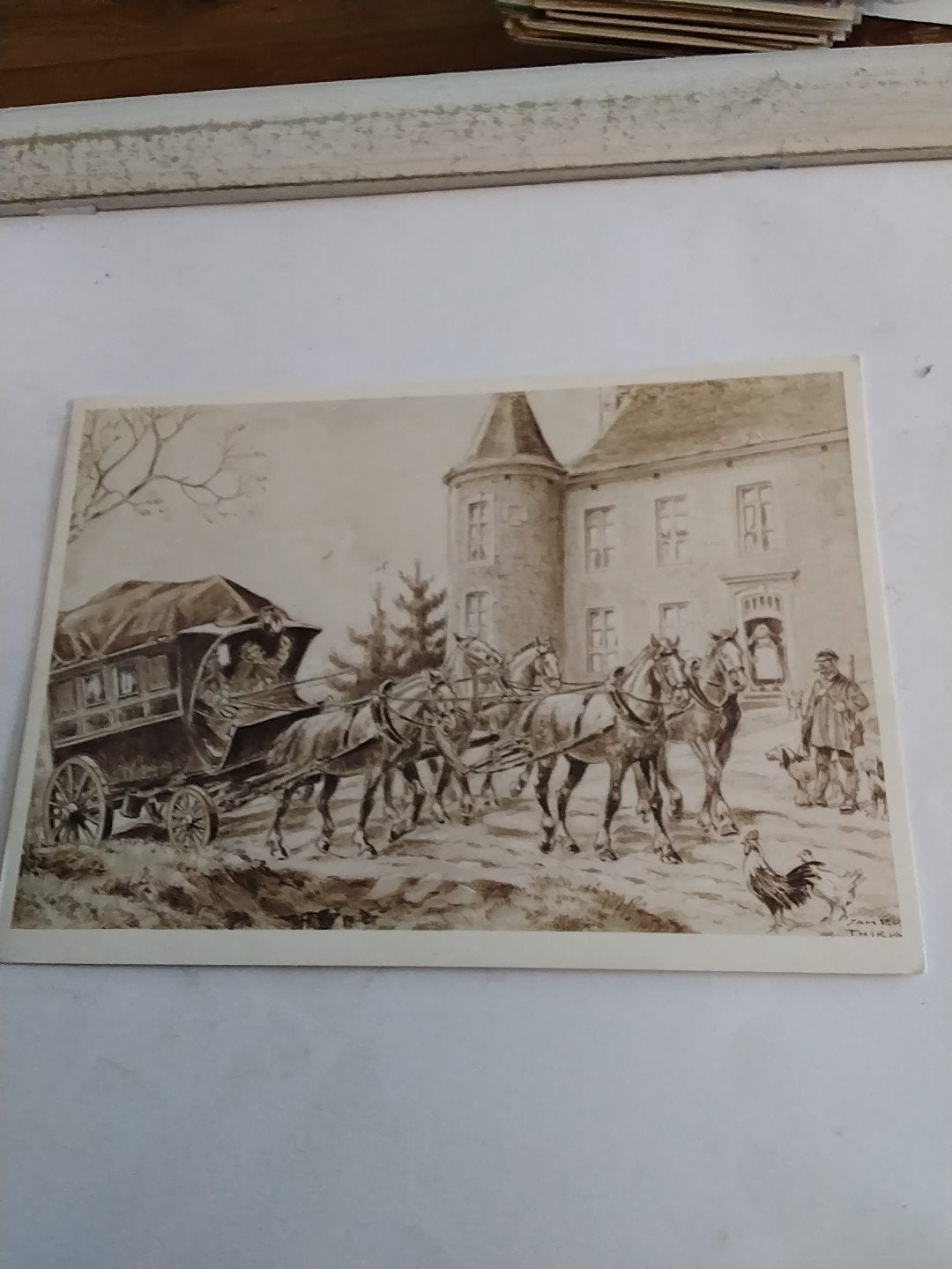 Oude ansichtkaart: Koets met paarden voor kasteel, Ophalen of Verzenden