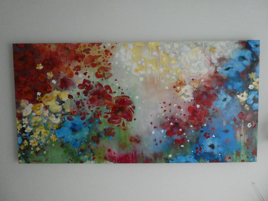 Schilderij. Afm. 160 x 80 cm. Bloemen. Olieverf op canvas, Ophalen of Verzenden