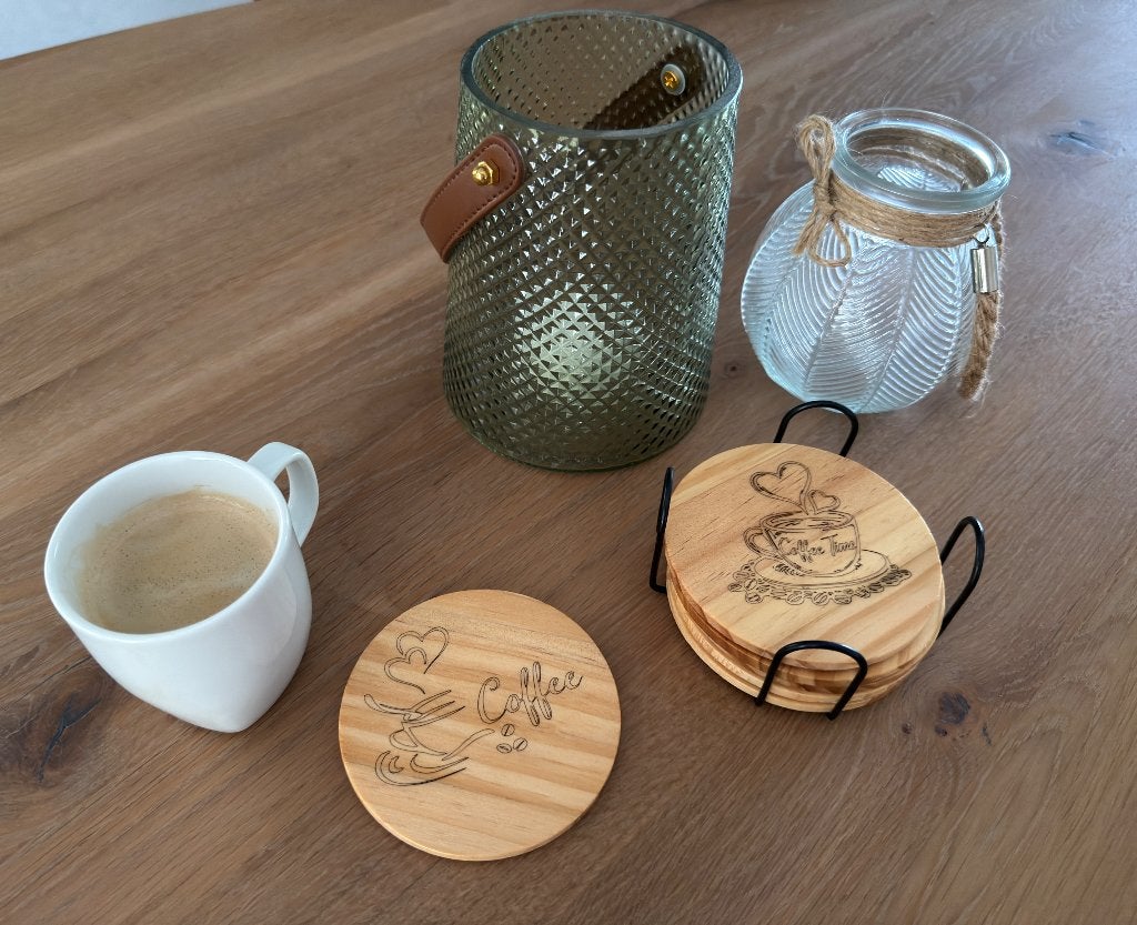 Gegraveerde onderzetters, Hout, Verzenden, Glasonderzetter, Nieuw