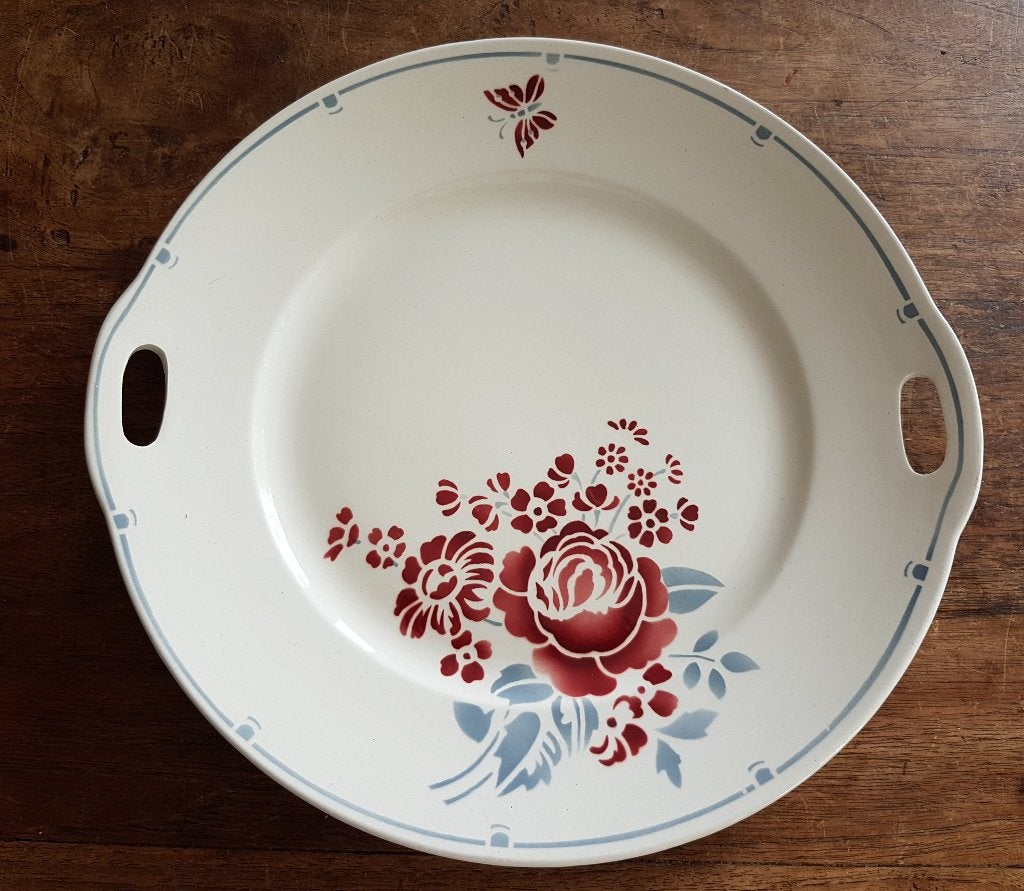 Franse serveerschaal, spuitdecor, St Amand, Vlinder, bloem, Antiek en Kunst, Ophalen of Verzenden