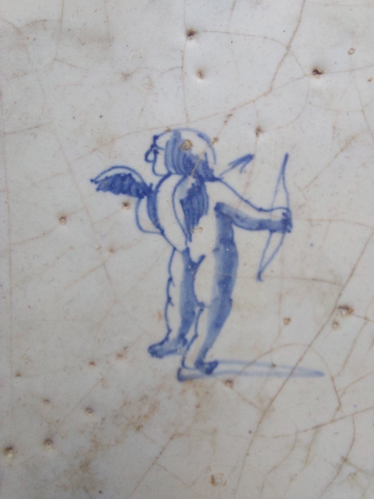 Antieke Delfts Blauwe Tegel met Cupido, Antiek en Kunst, Ophalen of Verzenden