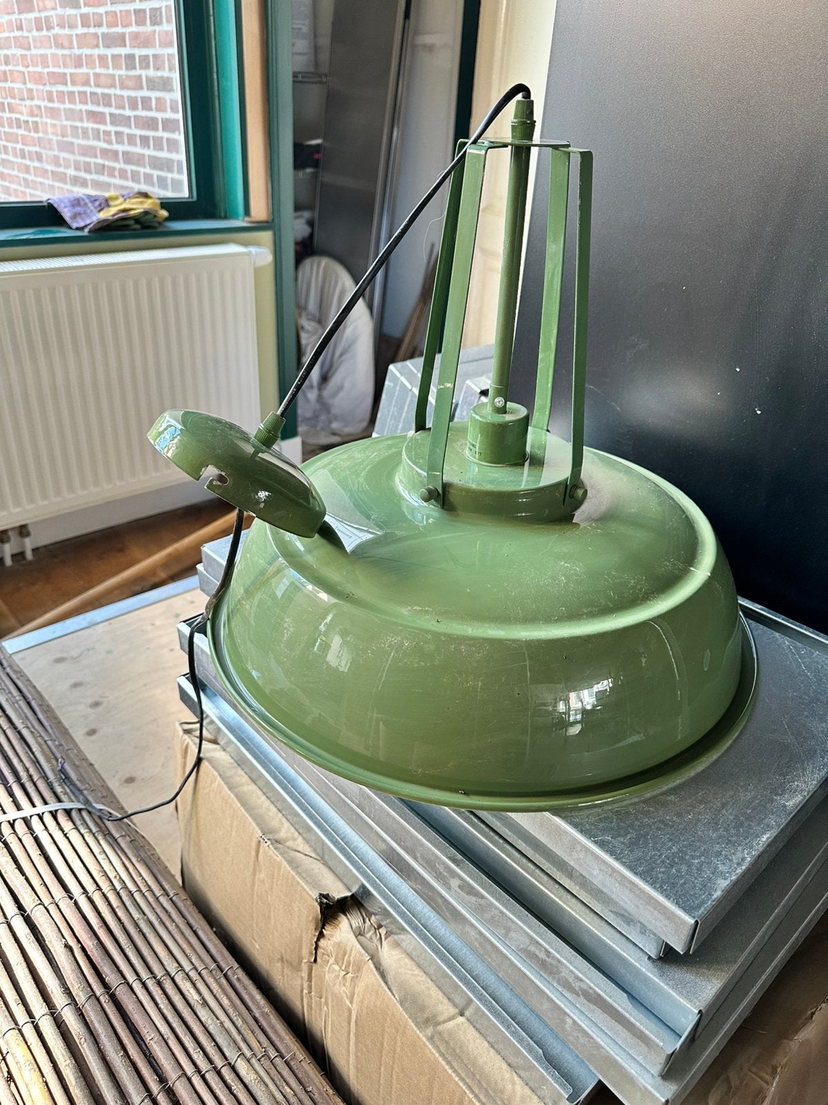 Sfeervolle groene industriële hanglamp - Lumidora PORIA, Antiek en Kunst, Ophalen
