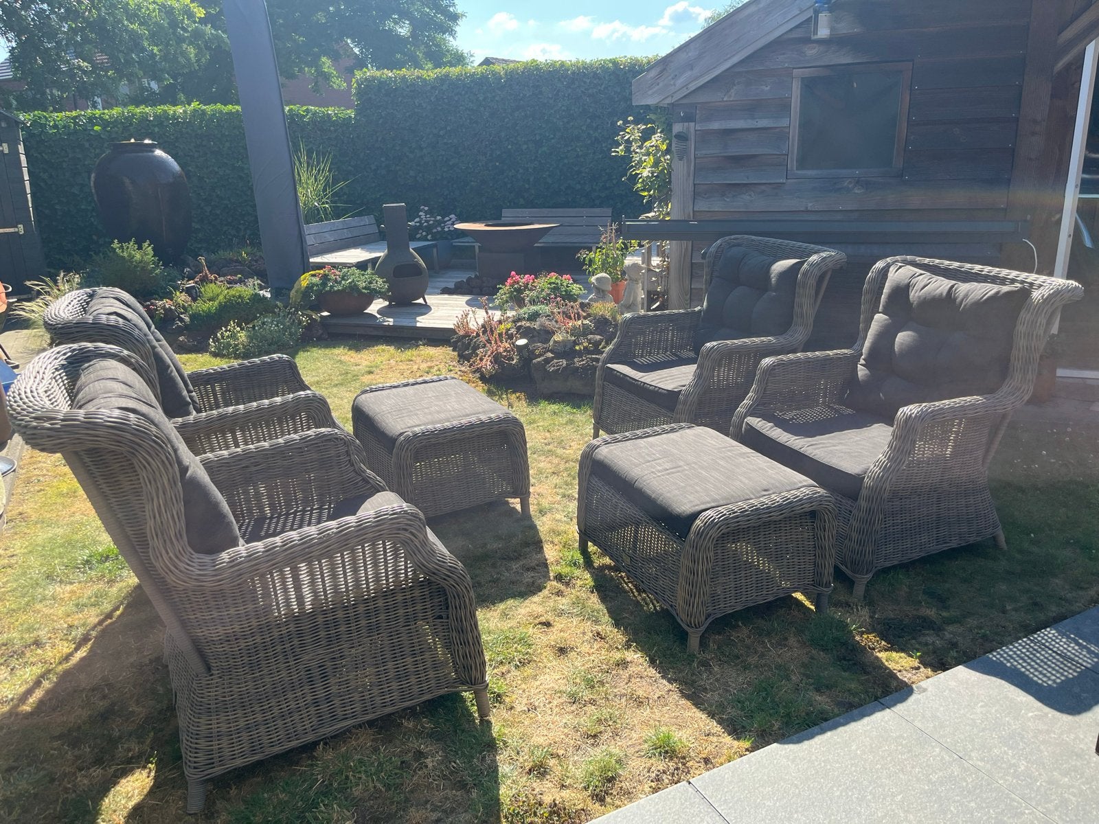 Bois Le Duc Wicker Loungeset met 4 Stoelen en 2 Hockers, Tuin en Terras, Tuinsets en Loungesets, Ophalen, 6 zitplaatsen, Zo goed als nieuw
